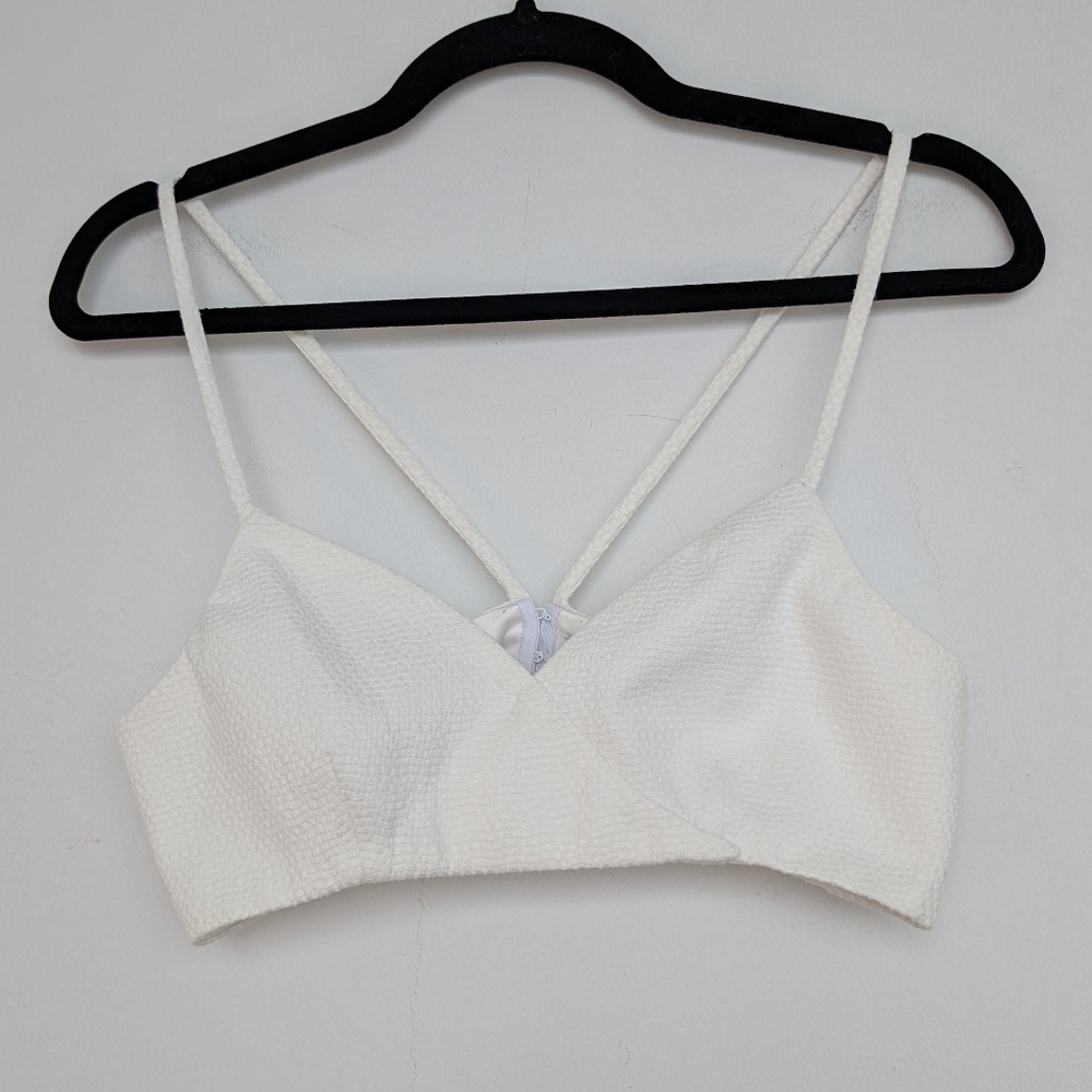 Valery Kovalska White Textured Strappy Ultra Cropped Bralette Top Sz S